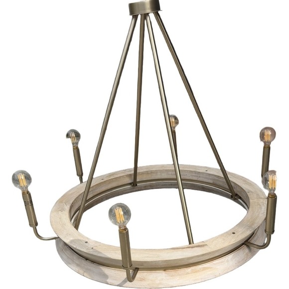 Capital Other - Capital Finn 6-Light Chandelier White Wash Wood Matte Brass Farmhouse Dining